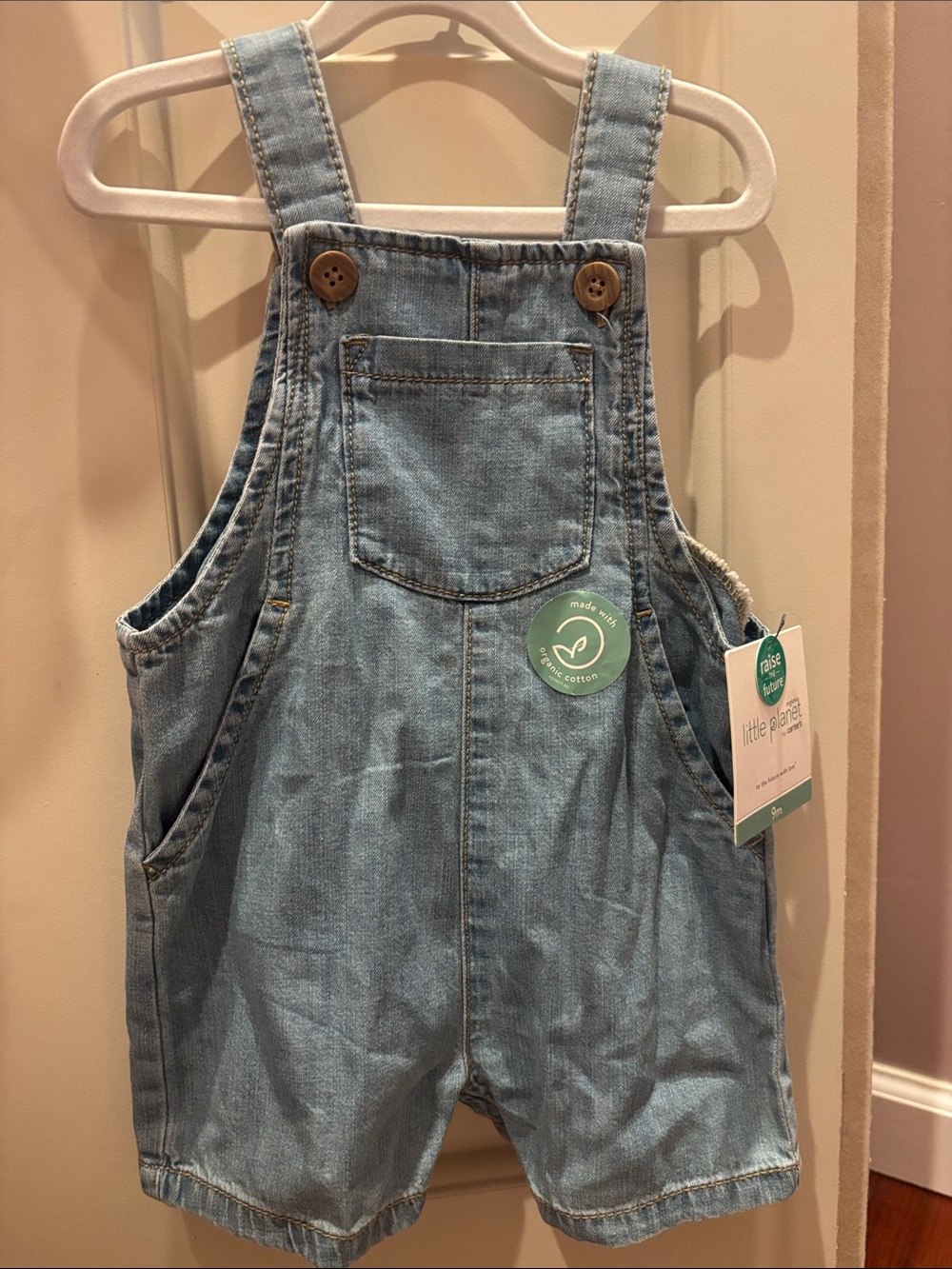 Baby Light Blue Denim Short Overalls with Adjustable Straps